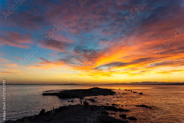 Obraz Dazzling sunset from Tabarca Island with Santa Pola in front in Alicante, Spain