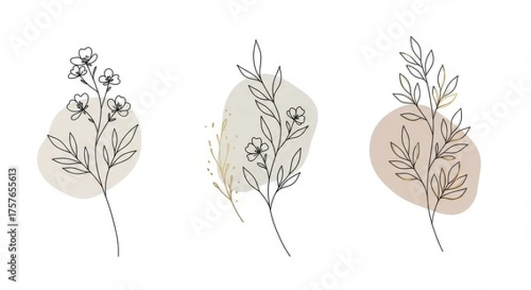 Fototapeta Minimal Feminine Botanical Floral Branch Vector — Hand Drawn Silhouette of Elegant Wedding Herbs and Rustic Greenery Illustration for Modern Branding and Invitation Design