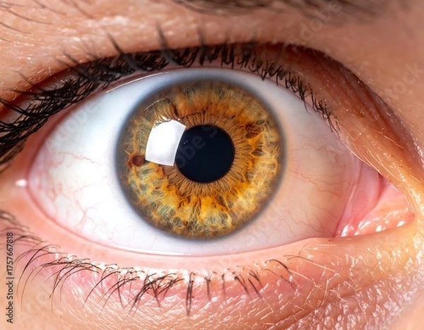 Fototapeta Extreme close-up of a human eye, showing intricate details and textures