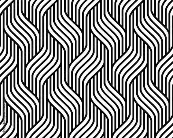 Fototapeta Black wavy lines simple pattern, seamless background	
