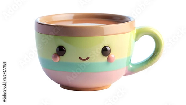 Fototapeta Cute cartoon cup of coffee with a smile isolated on transparent background