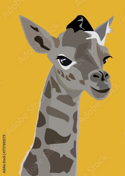 Fototapeta Giraffe head isolated on yellow background. Vector illustration in flat style.
