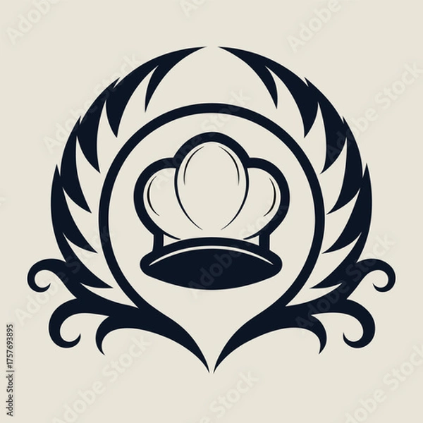Fototapeta Chef's Hat Crest for Culinary Excellence in Beige Background - Professional Kitchen Logo Design