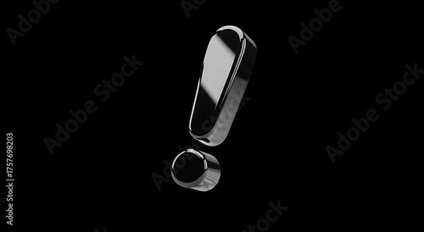 Fototapeta Shiny chrome exclamation mark symbol for emphasis alert notification and important message