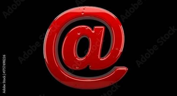 Fototapeta Glossy red at symbol 3d rendering digital art communication symbol internet email icon