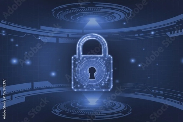 Obraz Glowing Blue Digital Padlock Cybersecurity Futuristic Interf Generative AI