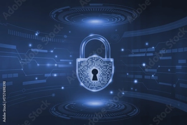 Obraz Glowing Blue Digital Padlock Cybersecurity Futuristic Interf Generative AI