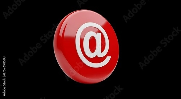 Fototapeta Shiny red at symbol icon reflecting light over isolated digital art