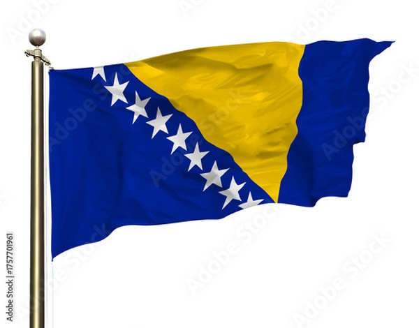 Fototapeta Transparent Background Cutout Isolated Bosnia National Flag Waving In The Wind