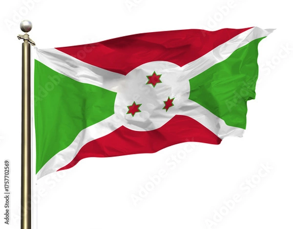 Fototapeta Transparent Background Cutout Isolated Burundi National Flag Waving  In The Wind