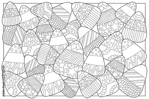 Obraz Candy corn sweets vector coloring page. Candy corn with ornament.
