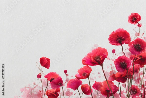Obraz Bright red poppies bloom in a watercolor style with soft background, showcasing nature's beauty and elegance