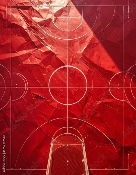 Fototapeta Basketball court design over crumpled red paper with shadows