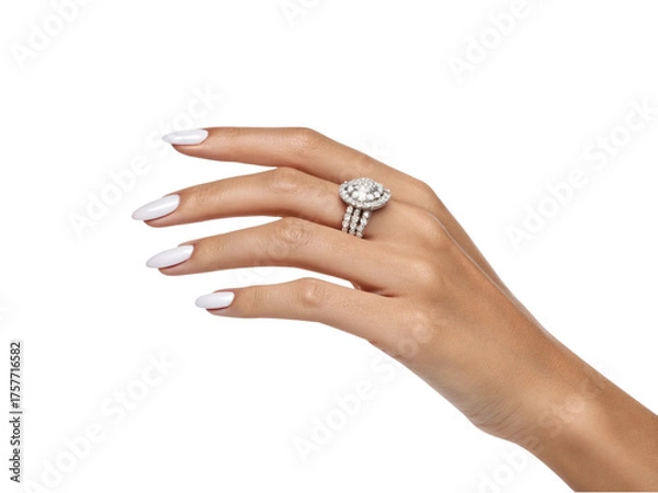 Fototapeta Elegant feminine hand pose isolated on transparent background, realistic female hand mockup for product presentation or beauty advertisement, graceful skin tone gesture template for fashion cosmetics 