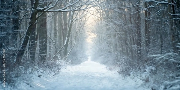 Fototapeta Tranquil Winter Landscape with Bare Trees and Snow