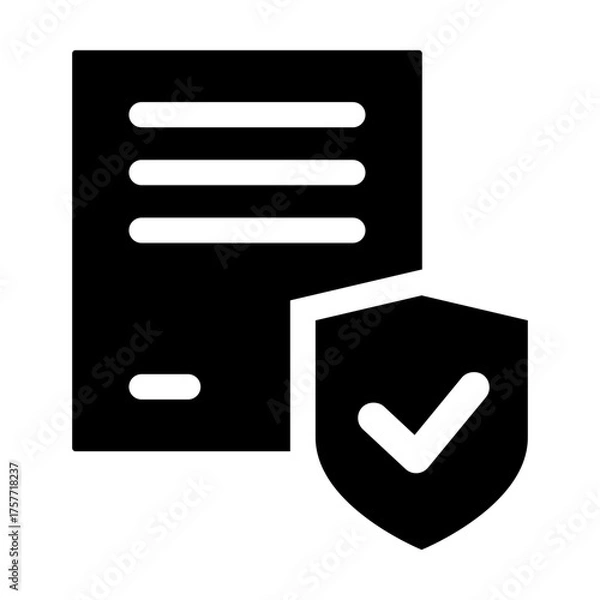 Fototapeta Black single insurance policy approved glyph icon, simple document flat design pictogram, infographic vector for app logo web button ui ux interface elements isolated on white background