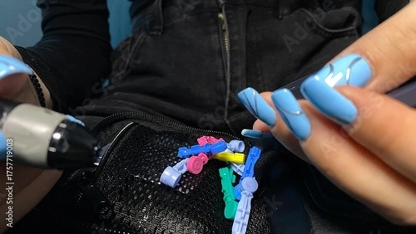 Obraz Blood Glucose Testing at Home – Person Checking Sugar Level with Glucometer, Diabetes Control and Monitoring  Kedainiai, 57177 Kauno m. sav.,Lithuania 08.06.2025 21:17