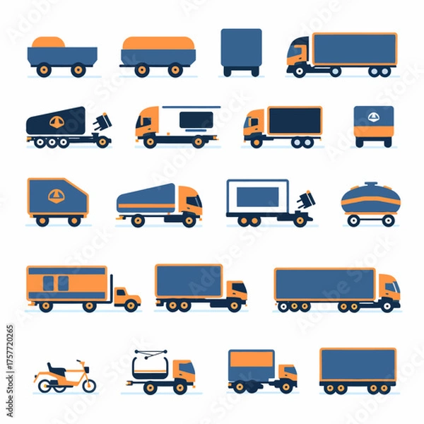 Obraz A collection of various transport vehicles, rendered in flat, geometric, and colorful style