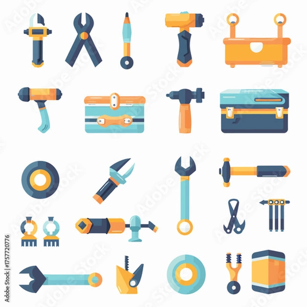 Obraz A vibrant collection of stylized, geometric tool and hardware icons on a white grid
