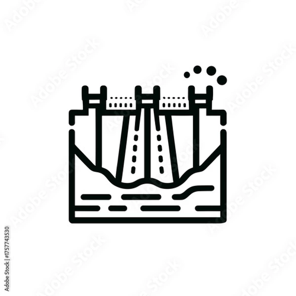 Fototapeta Dam vector icon representing water control with flowing water on transparent background