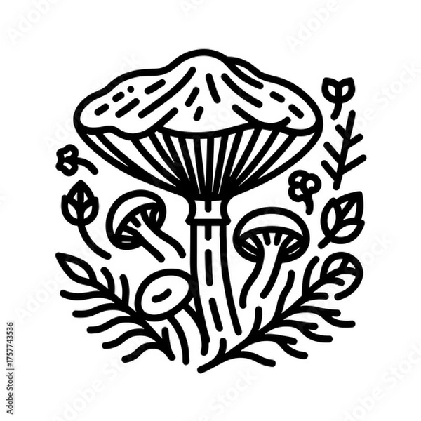 Fototapeta Mushroom vector icon with line art style on transparent background, ideal for creative projects