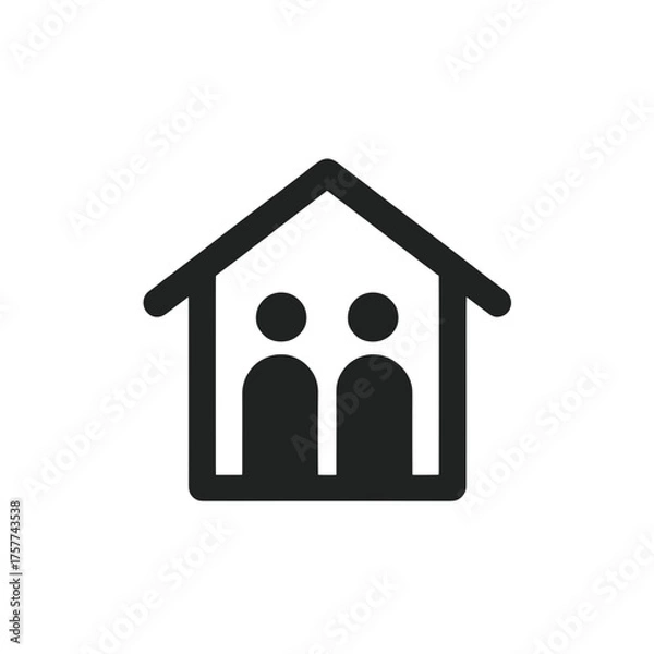 Fototapeta Home icon depicting two people inside a house in black vector illustration on transparent background