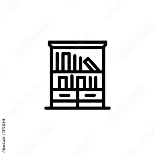 Fototapeta Vector icon of a bookshelf with books on a transparent background, representing education and knowledge.
