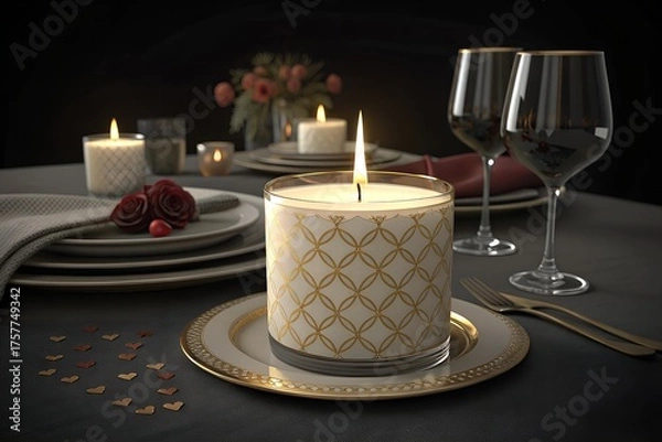 Obraz Christmas dinner table setting on black background