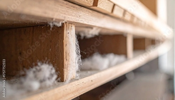 Fototapeta Macro photo of dust on shelves, close up, zoom