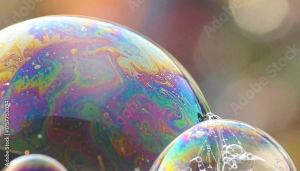Fototapeta Macro photo of iridescent bubbles, zoom, close up