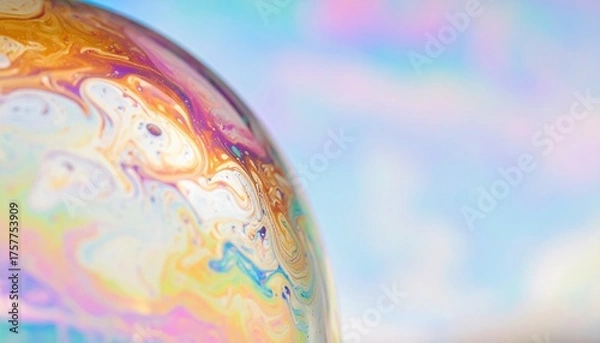 Fototapeta Macro photo of iridescent bubbles, zoom, close up