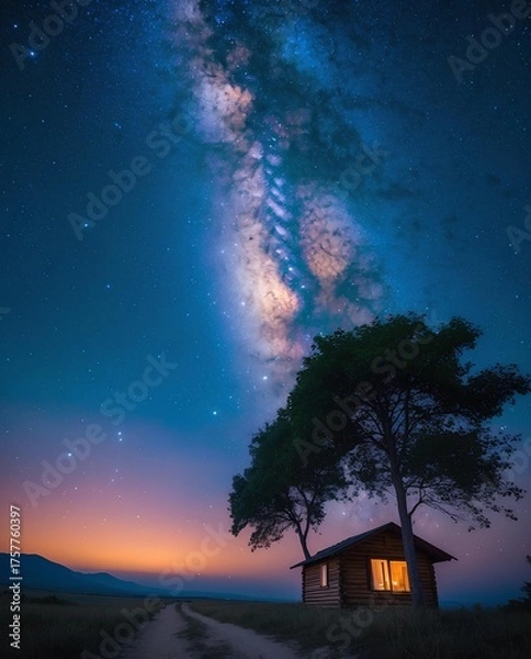 Fototapeta A breathtaking night sky with countless stars and the glowing band of the Milky Way stretching across the horizon