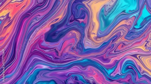 Fototapeta Abstract swirling pattern with vibrant colors of purple pink blue and yellow creating a fluid effect