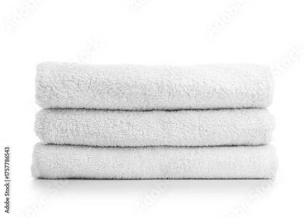 Fototapeta Stack of clean soft towels isolated on white background, closeup
