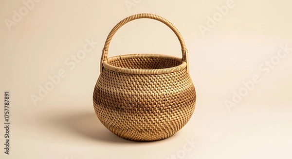 Fototapeta Rattan basket isolated on light background, natural decor concept