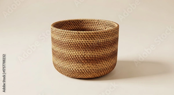 Fototapeta Rattan basket isolated on light background, natural decor concept