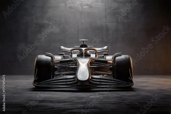 Fototapeta Racing Car in Industrial Setting. Formula 1 Racing Car with concrete background. Photoshoot.