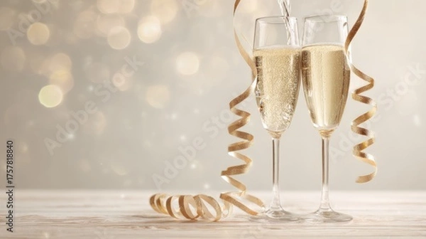 Fototapeta Champagne Toast Celebration: Two Elegant Flutes with Sparkling Wine for Festive Occasions