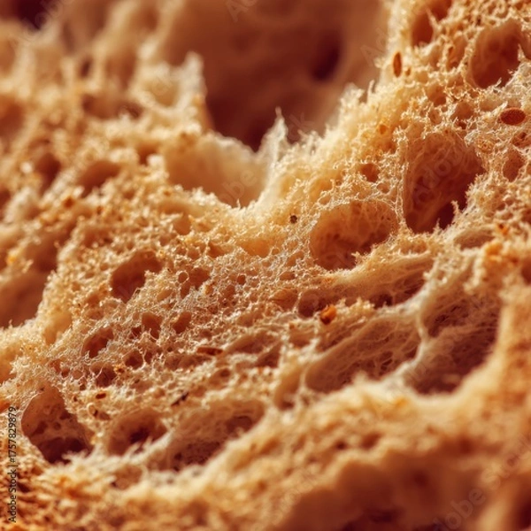 Fototapeta Detailed macro view of a bread crust's unique texture.