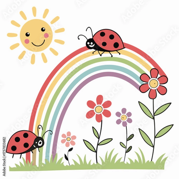 Fototapeta ladybug on a camomile season, landscape, plant, bug, spring, flower, ladybug, ladybird, summer, grass, sky, garden, animal, red, design, cartoon, illustration, leaf, nature, insect, vector, beetle