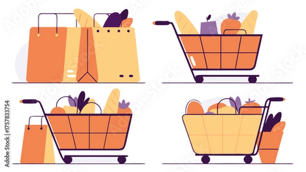 Fototapeta shopping cart icon set shopping, basket, retail, store, purchase, commerce, icons, food, empty, bag, icon, shop, cart, buy, market, sale, object, metal, red, box, symbol, shopping cart, business,