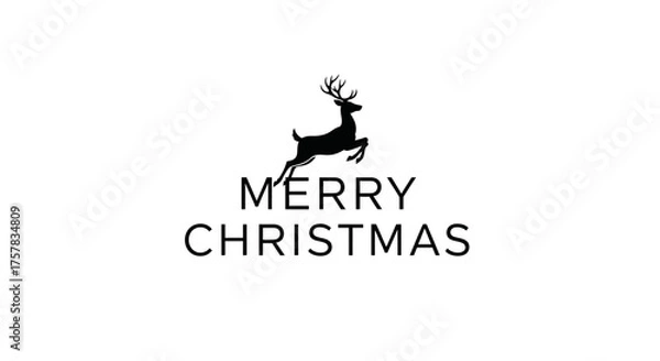 Fototapeta A stylish black silhouette of a jumping reindeer gracefully adorns the elegant 'Merry Christmas' text, perfect for festive holiday greetings and seasonal designs.