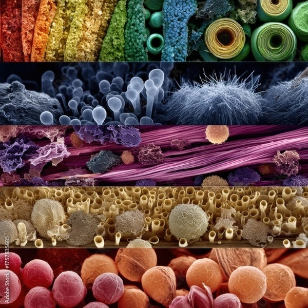 Obraz Detailed inspection of various textile fibers in vibrant colors.