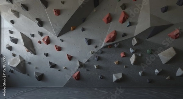 Fototapeta Climbing Wall Texture with Colorful Holds for Bouldering and Fitness Training