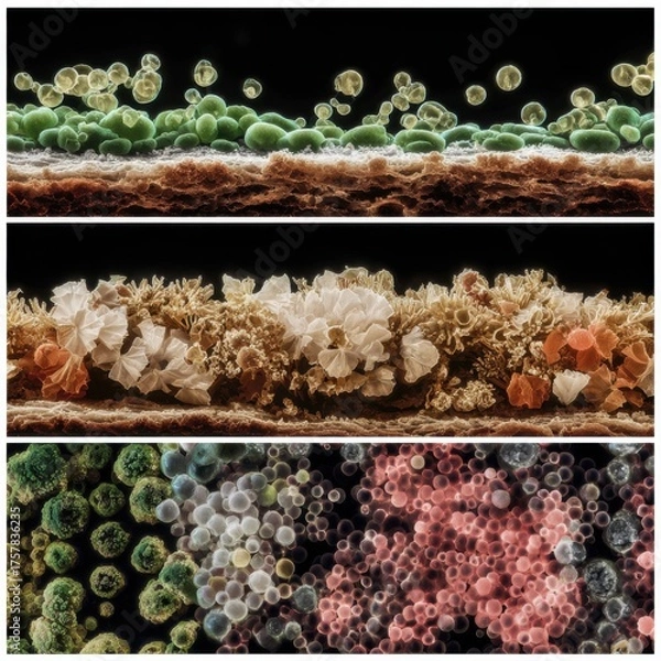 Obraz A detailed look at different mold species growing together.