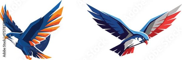 Obraz Geometric Vector Falcon Logo with Spread Angular Wings and Contrasting Colors