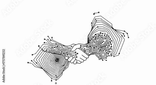 Fototapeta Abstract digital handshake symbolizes connection and partnership in technology