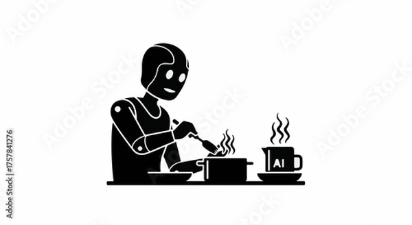 Fototapeta Robot preparing a meal, symbolizing artificial intelligence in domestic tasks and future automation.