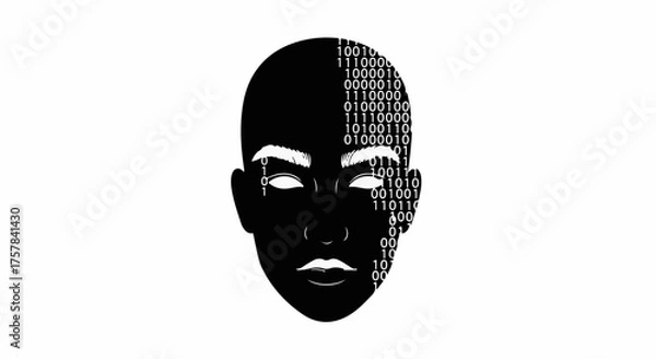 Fototapeta Futuristic human face merging with digital binary code, representing artificial intelligence and technology.