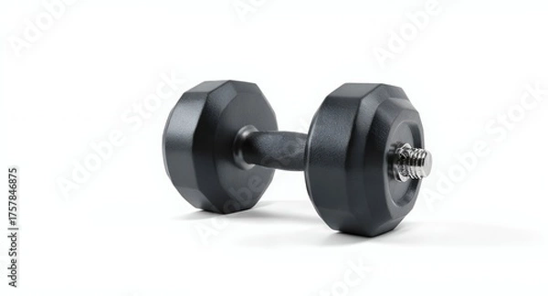 Obraz Black Hexagonal Dumbbell on White Background